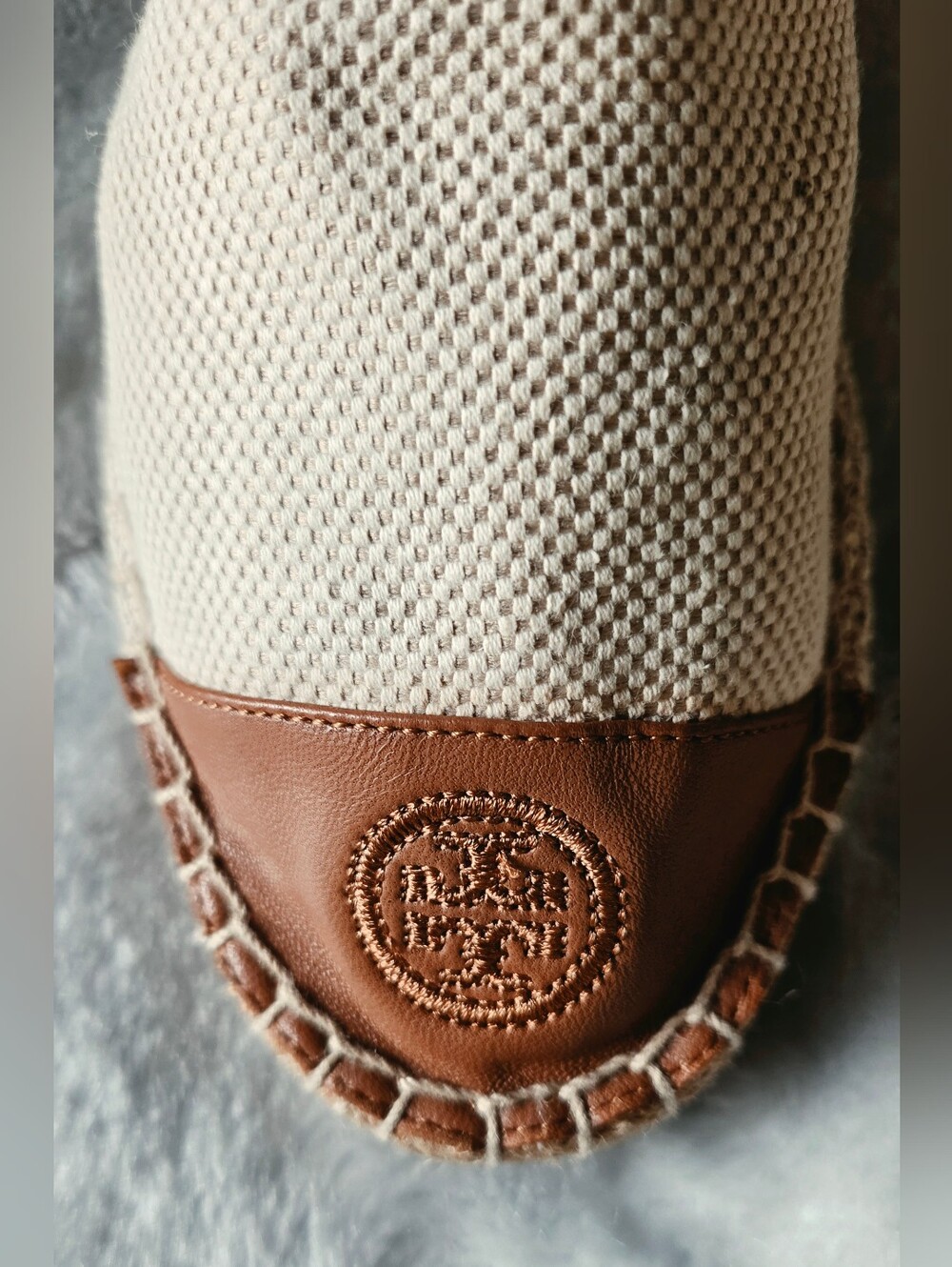 Tory Burch Cream Canvas Espadrilles with Tan Toe Cap - Picture 2 of 6